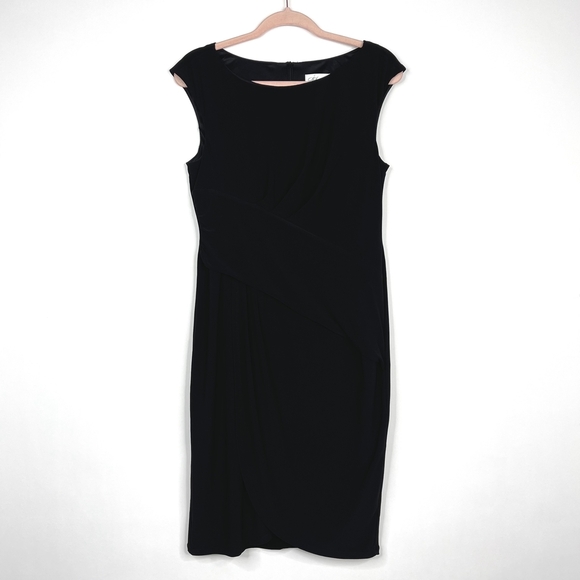 2/$30 Eliza J Tulip Wrap Dress 12 Black Sleeveless Pleated Lined #6567 - Picture 4 of 13